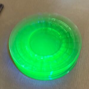8 Vaseline green glass plates